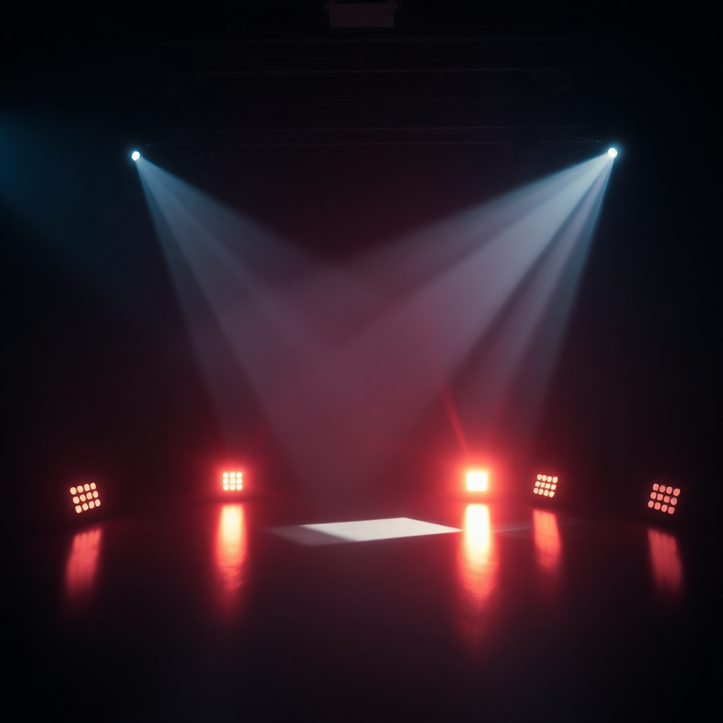 abstract cinematic lighting flares in dark studio environment, moody, premium background